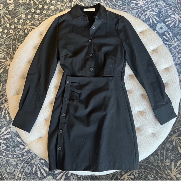 Mango MNG - NWOT black cutout button front mini shirt dress - Picture 7 of 13